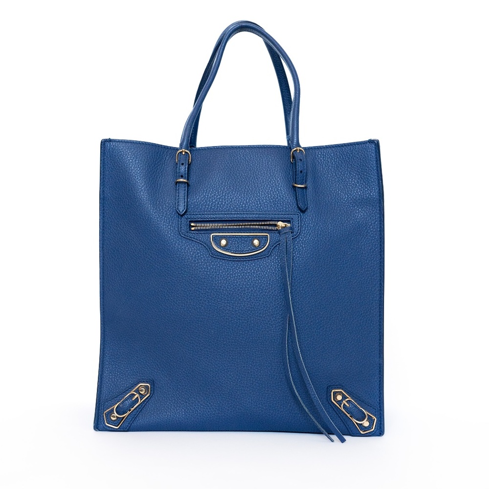 Balenciaga Leather Papier A4 Tote Bag Color Blue